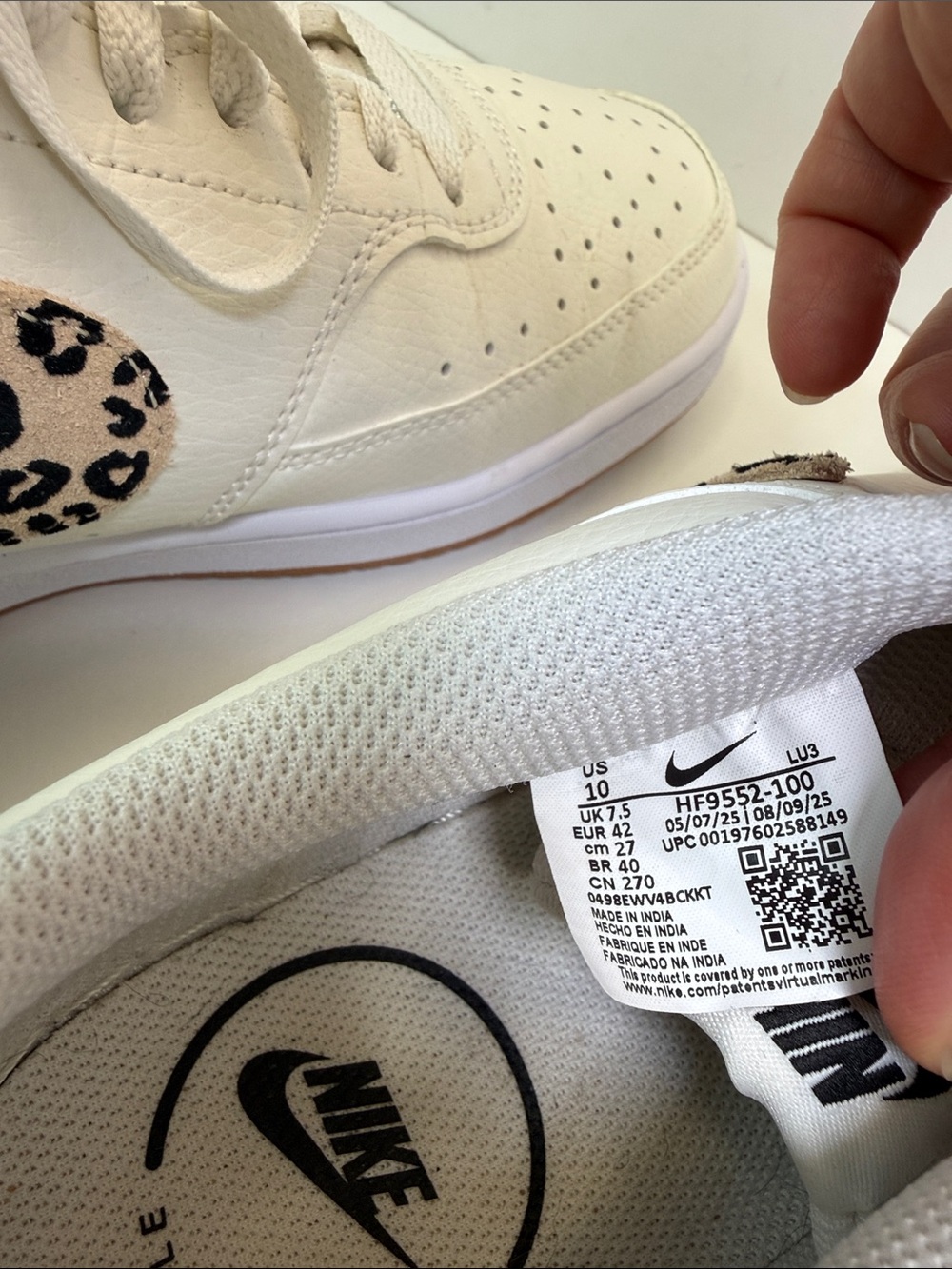 Nike Court Vision - White Leather with Leopard Swoosh - Size 10 - Picture 12 of 15